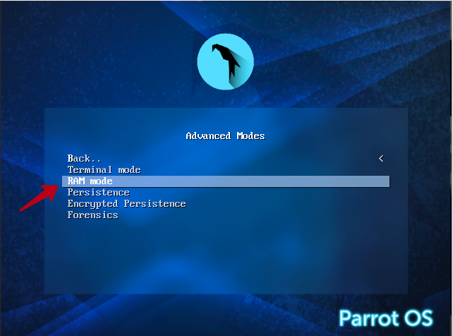 Run Parrot OS RAM mode