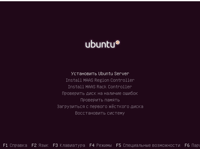 Меню установки Ubuntu