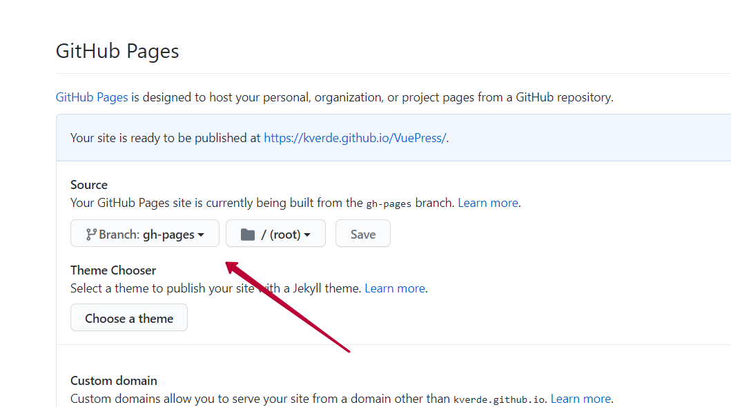 Настройка GitHub Pages в параметрах репозитория