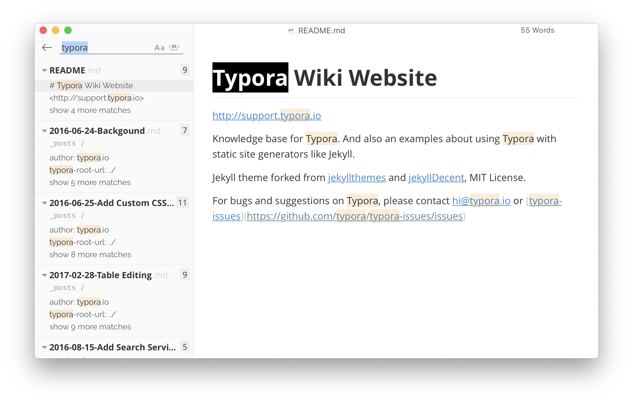 Глобальный поиск Typora